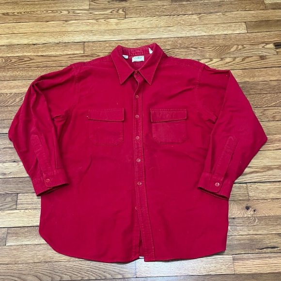 L.L. Bean Other - Vintage L.L. Bean Chamois Cloth Button Down Shirt Mens Size 19 Red Made in USA